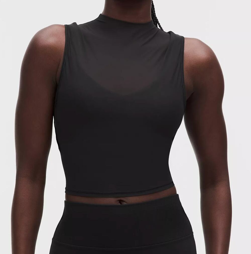 Lululemon Nulu and Mesh Overlay Cropped Studio Tank Top Black Small
